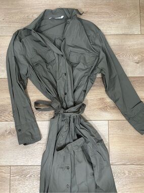 Lightweight Utility Shirt Dress in Olive Green- Zara